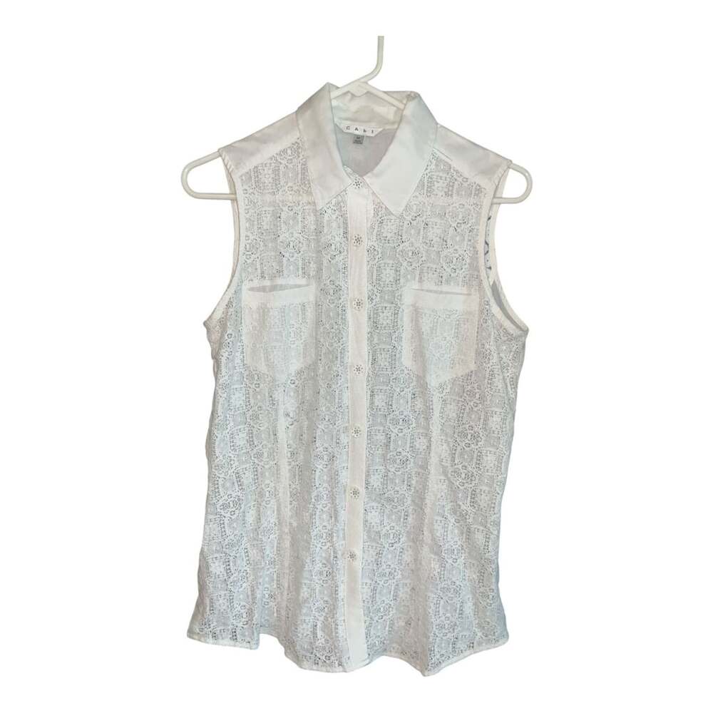 Cabi White Lace Sleeveless Button Down Shirt
